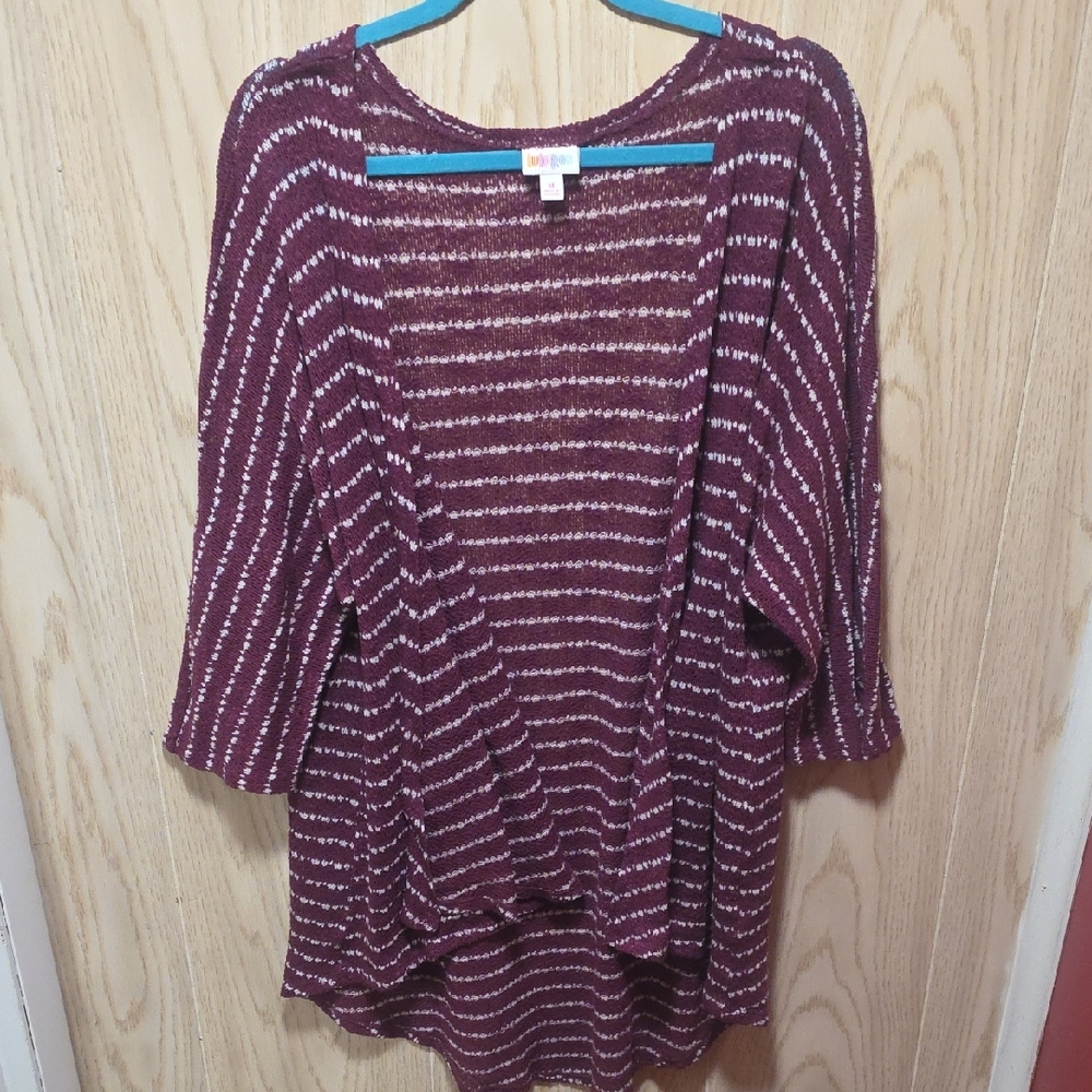 LuLaRoe Burgundy and White Striped Cardigan